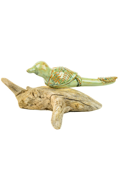 Ceramic Bird on Driftwood