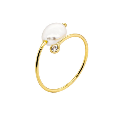 Pearl and CZ Open Cuff Ring