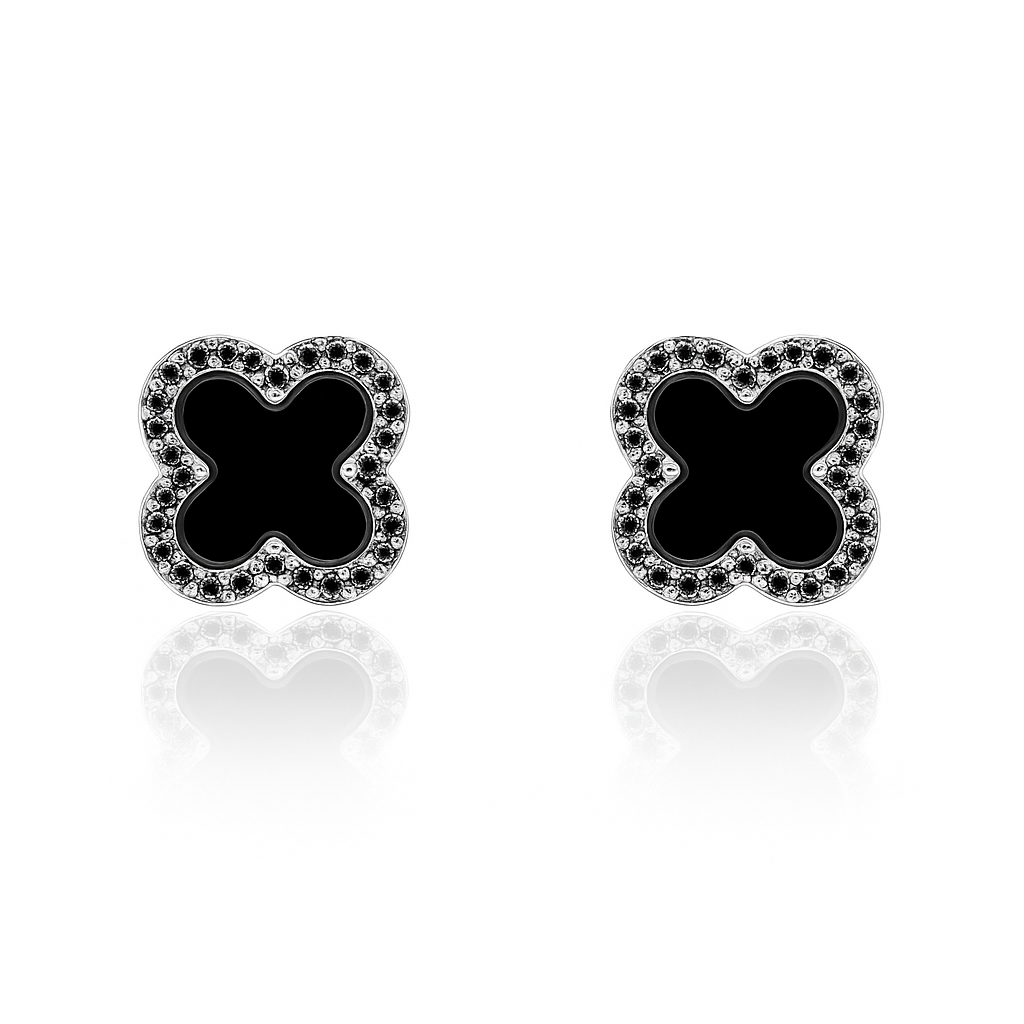 Black Onyx Clover Stud Earrings