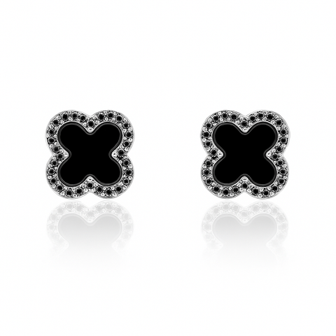 Black Onyx Clover Stud Earrings