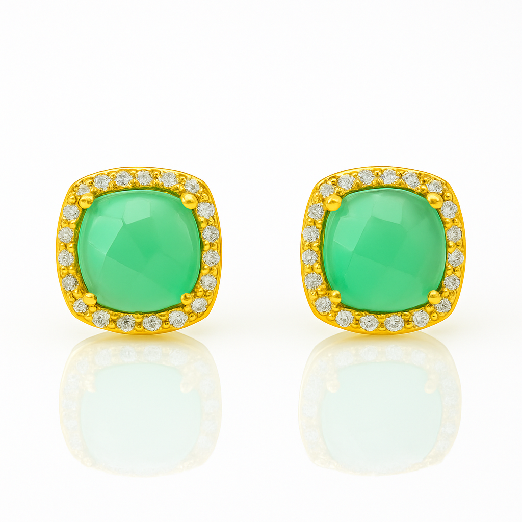 Chalcedony Square Stud Earrings