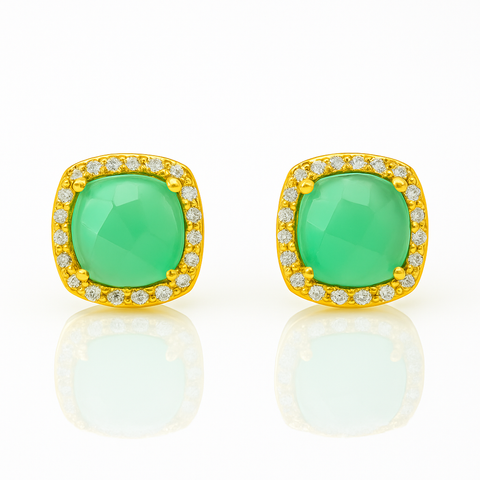 Chalcedony Square Stud Earrings