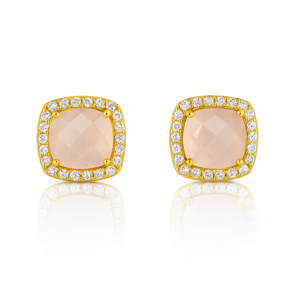 Rose Quartz Square Stud Earrings