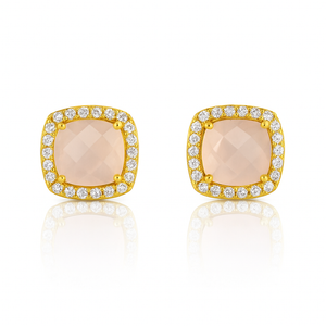 Rose Quartz Square Stud Earrings