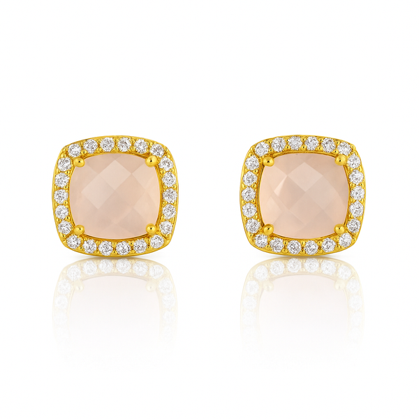 Rose Quartz Square Stud Earrings