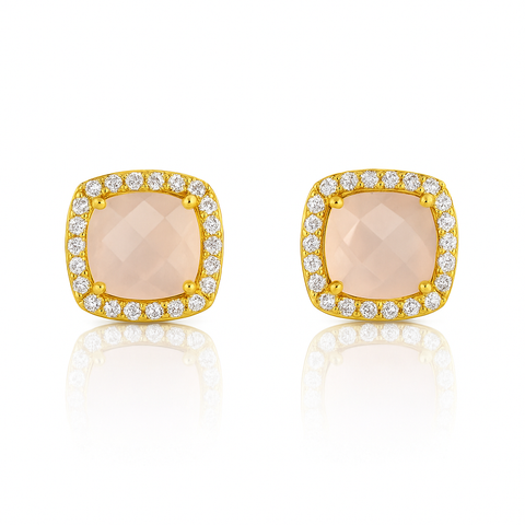 Rose Quartz Square Stud Earrings