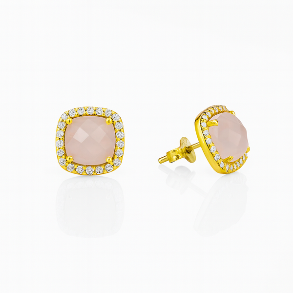 Rose Quartz Square Stud Earrings