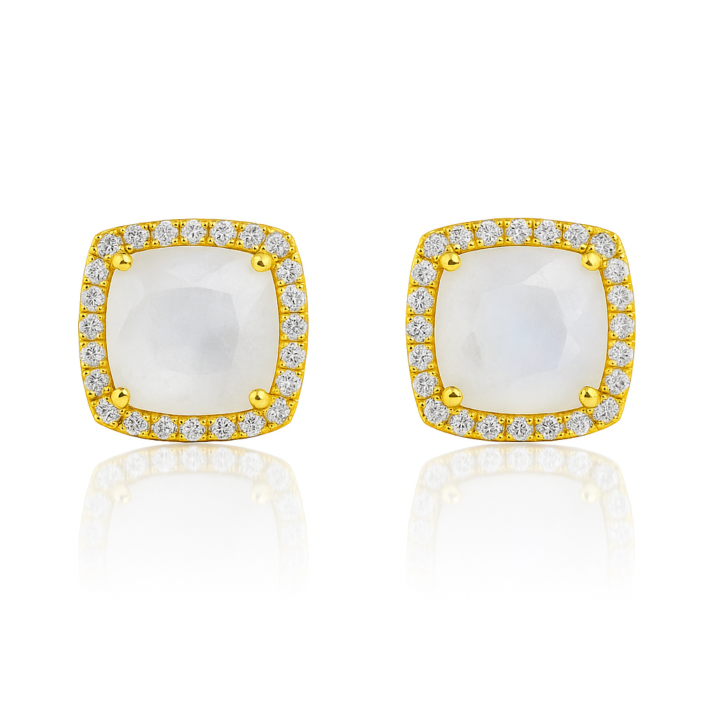 Moonstone Square Stud Earrings