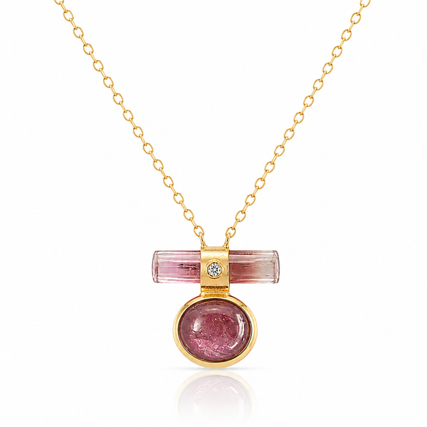 Double Tourmaline Horizontal Bar with Diamond Necklace