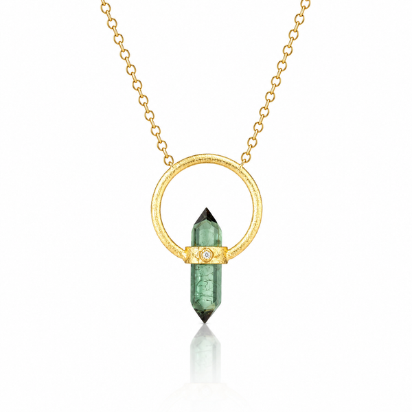 Tourmaline Halo Necklace with Diamond