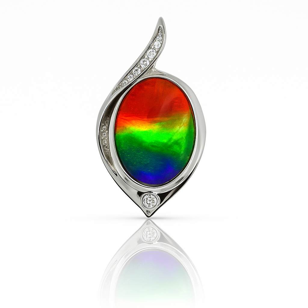 Ammolite Sterling Silver AA Oval Pendant