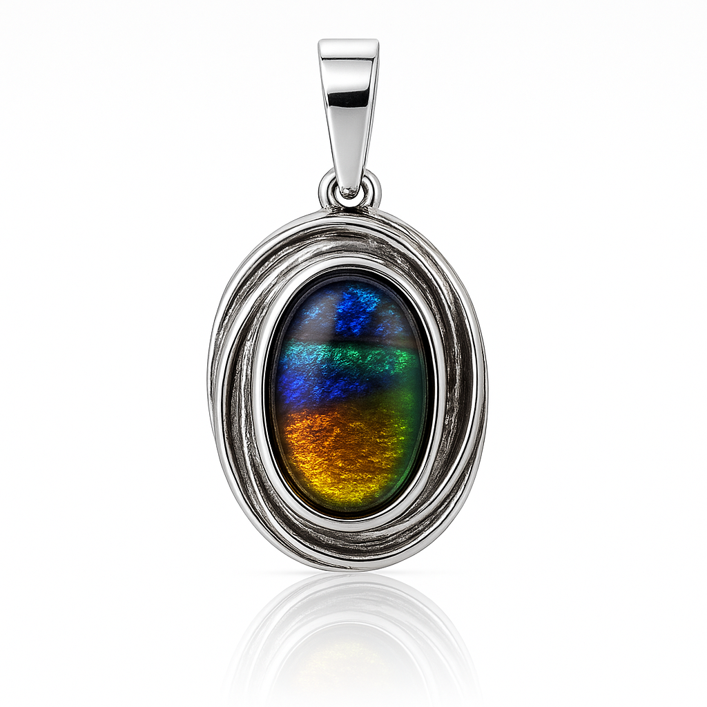 Ammolite Sterling Silver Oval Pendant