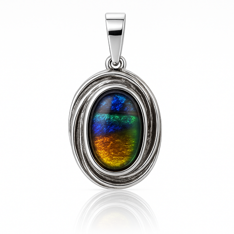 Ammolite Sterling Silver Oval Pendant