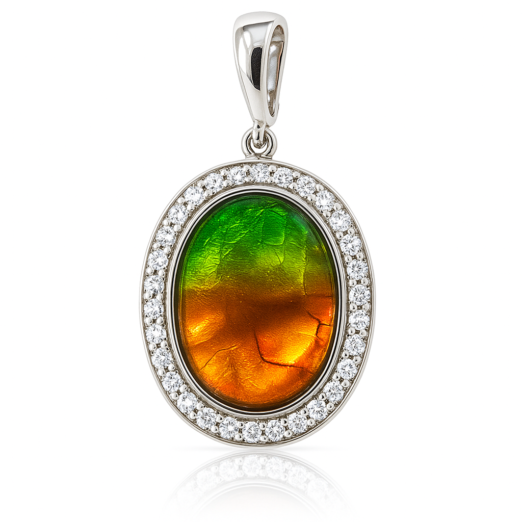 Ammolite Sterling Silver Oval Pendant