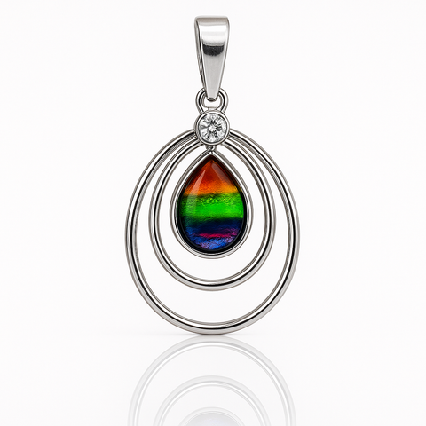 Ammolite Sterling Silver Teardrop Pendant