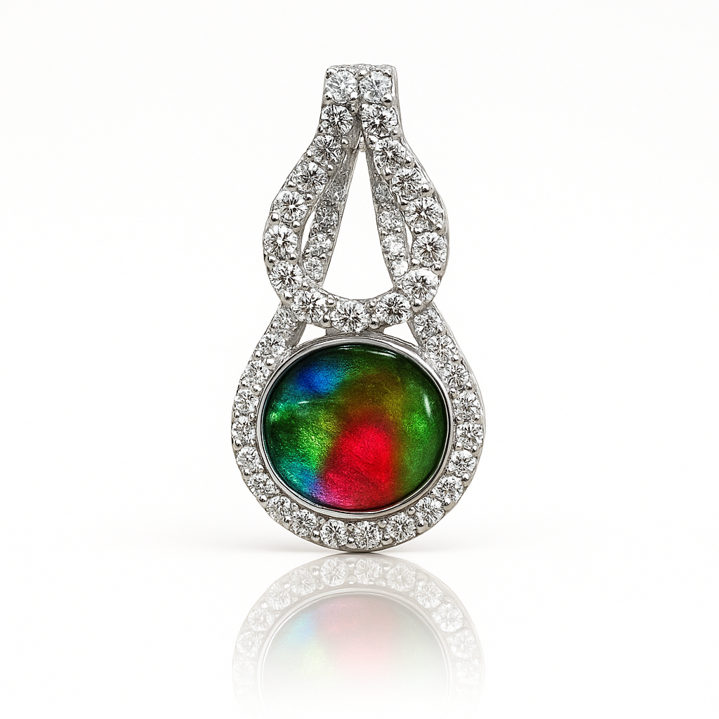 Ammolite Sterling Silver Round Pendant