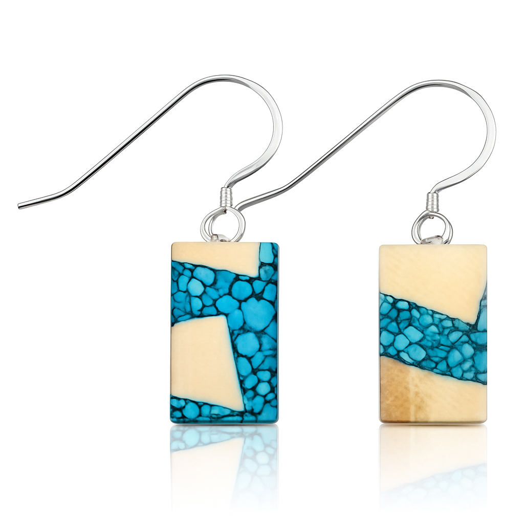 Mammoth Ivory Rectangle Turquoise Earrings