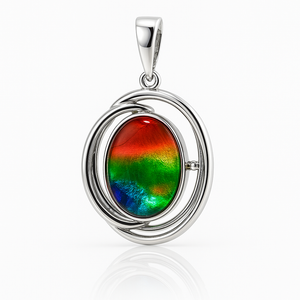 Ammolite Sterling Silver AA Grade Oval Pendant