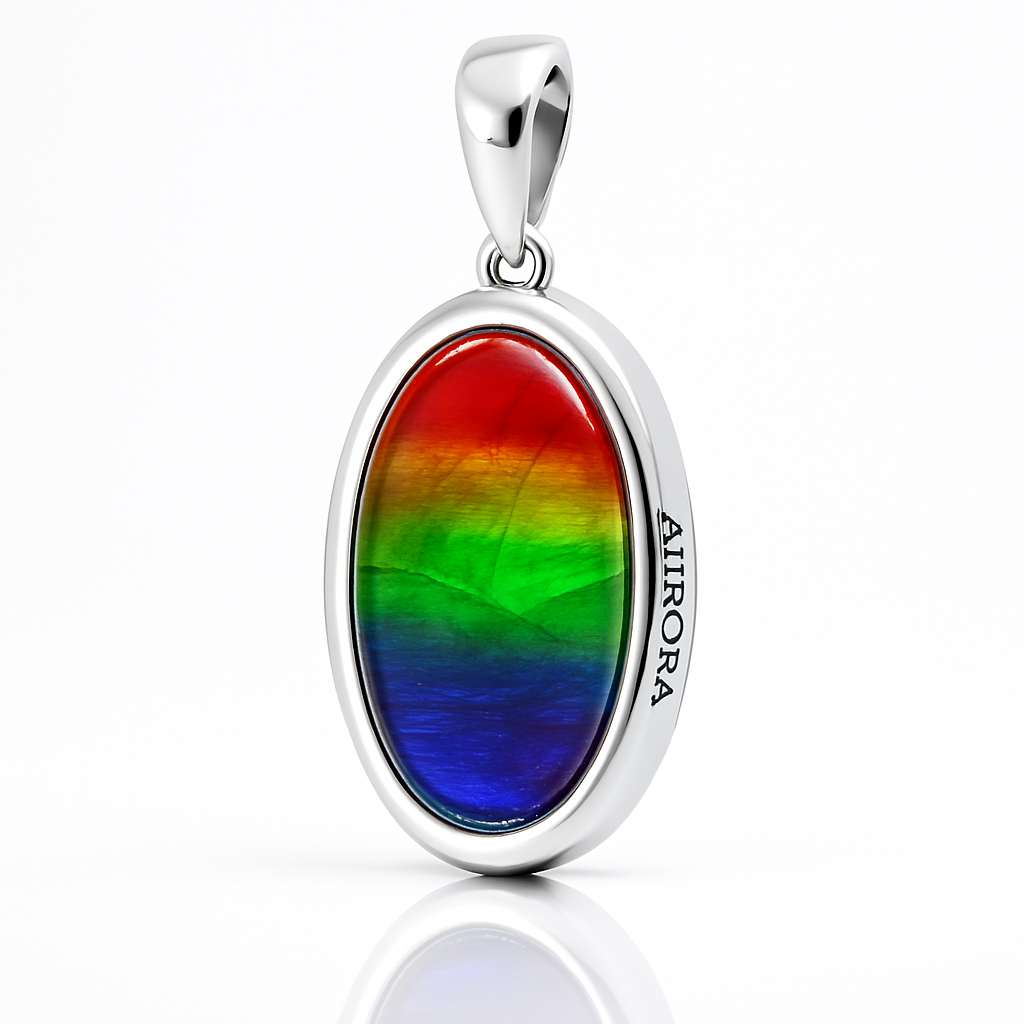 Ammolite Sterling Silver AA Oval Pendant