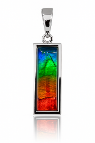 Ammolite Sterling Silver AA Grade Rectangle Pendant