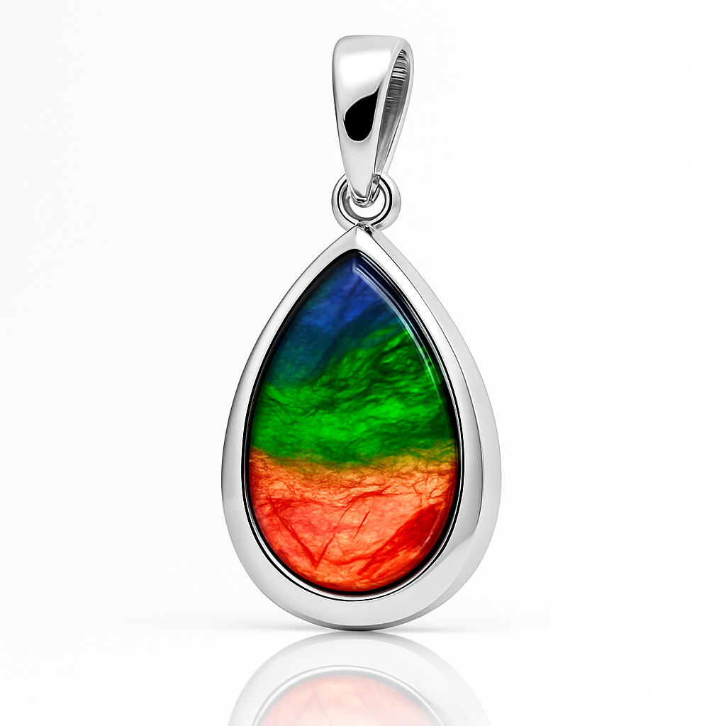 Ammolite Sterling Silver AA Teardrop Pendant