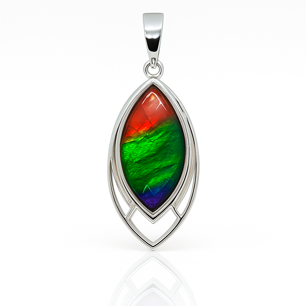 Ammolite Sterling Silver AA Marquise Pendant