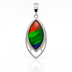 Ammolite Sterling Silver AA Marquise Pendant