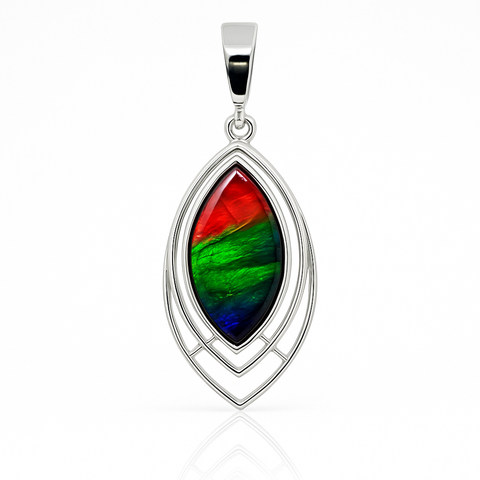 Ammolite Sterling Silver AA Marquise Pendant