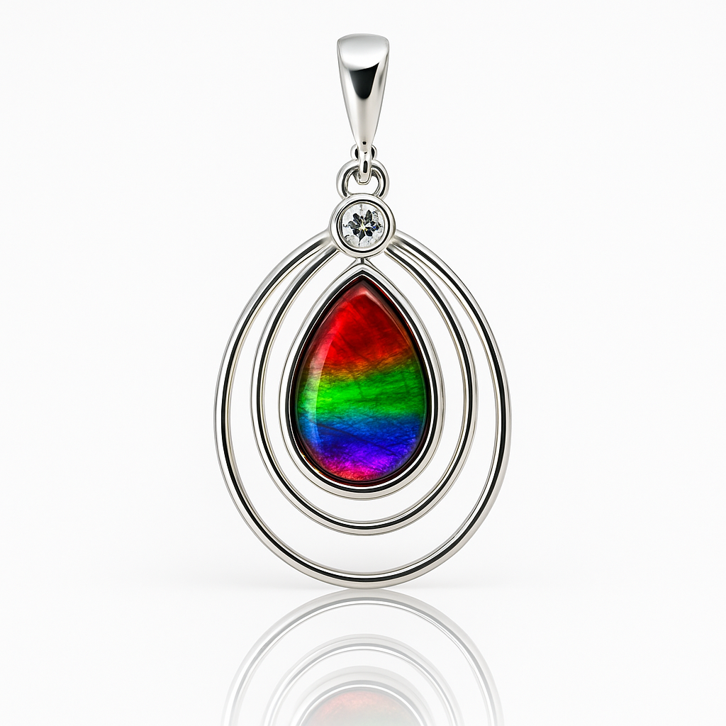 Ammolite Sterling Silver AA Teardrop Pendant