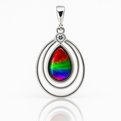 Ammolite Sterling Silver AA Teardrop Pendant