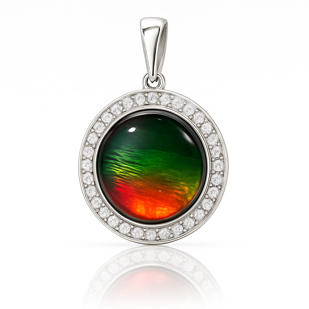 Ammolite Sterling Silver Round Pendant
