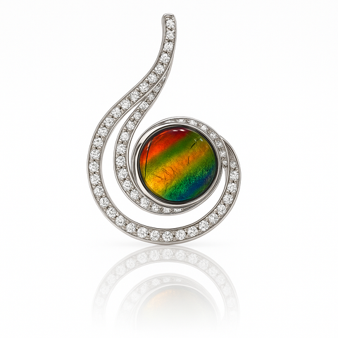Ammolite Sterling Silver Round Pendant