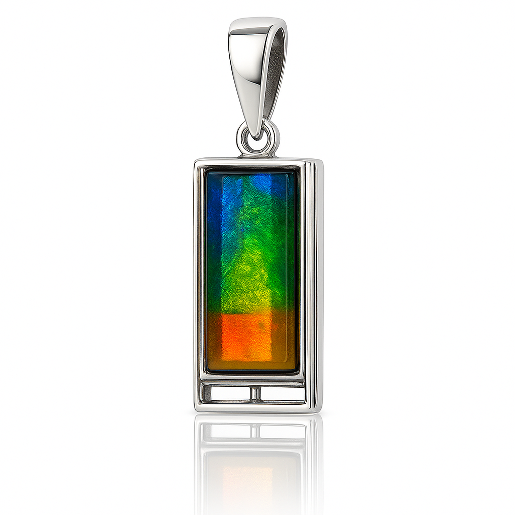 Ammolite Sterling Silver Rectangle Pendant