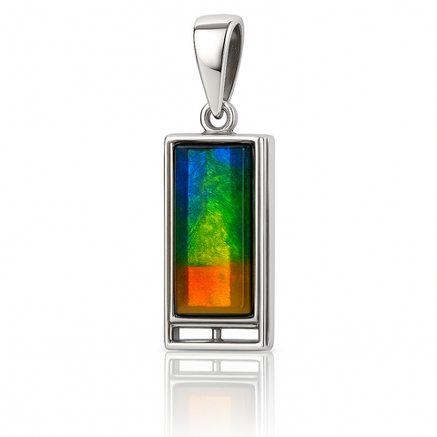 Ammolite Sterling Silver Rectangle Pendant