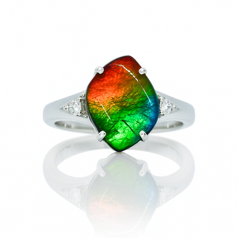 Ammolite Sterling Silver Leaf Ring