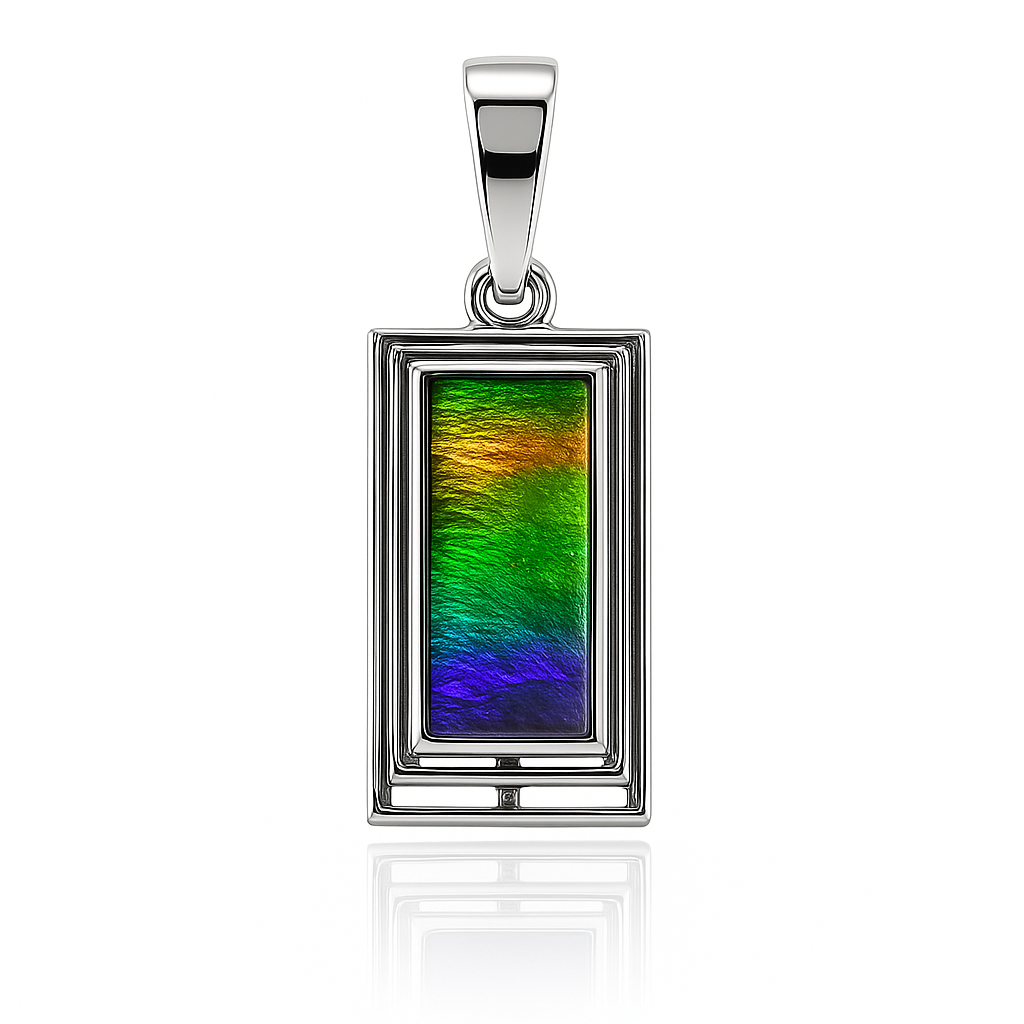 Ammolite Sterling Silver Rectangle Pendant