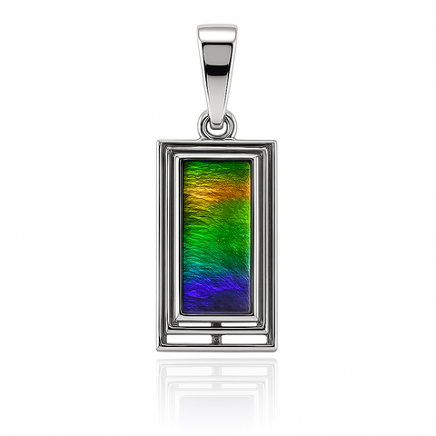 Ammolite Sterling Silver Rectangle Pendant