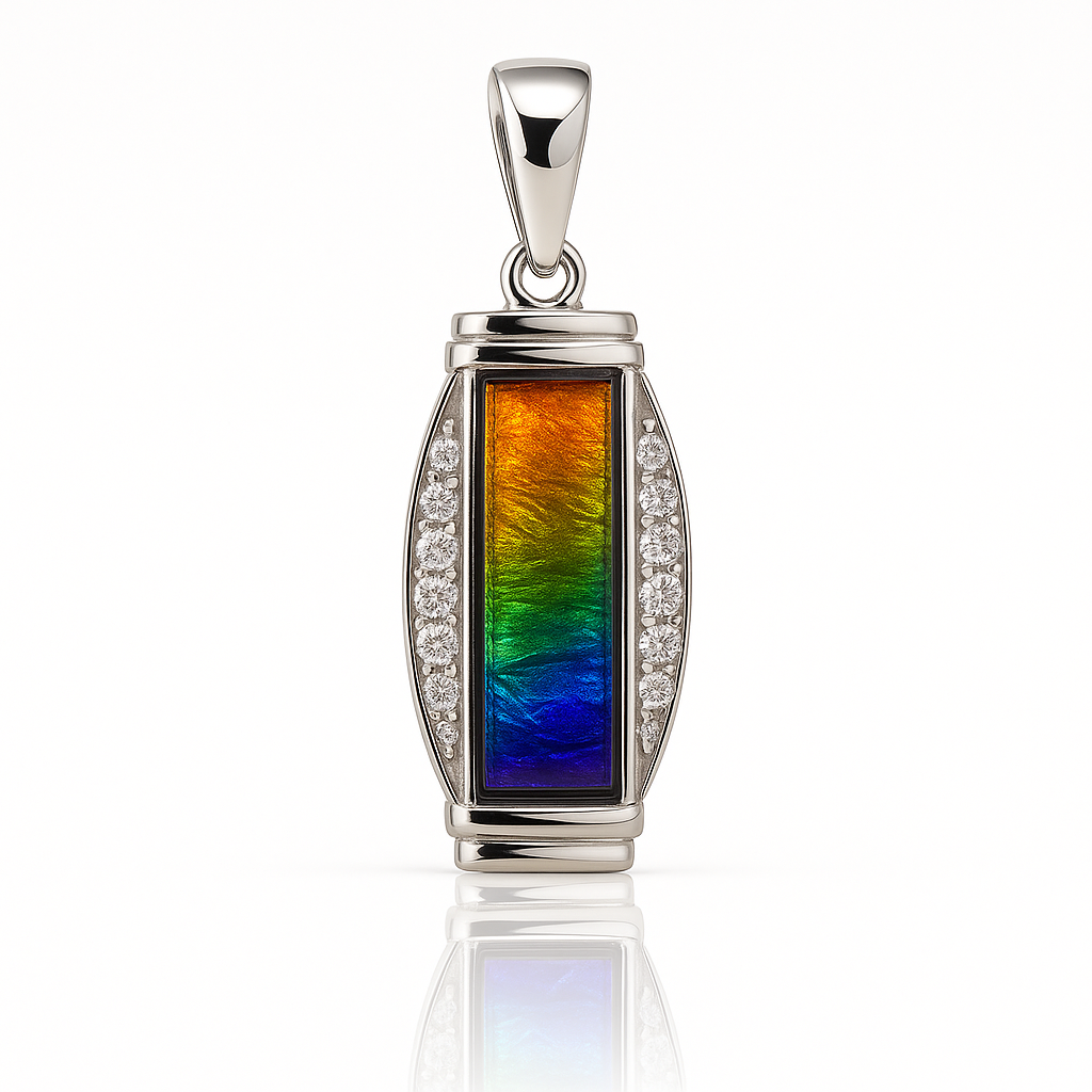 Ammolite Sterling Silver Rectangle Pendant