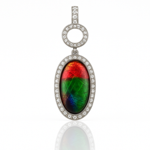 Ammolite Sterling Silver Oval Pendant