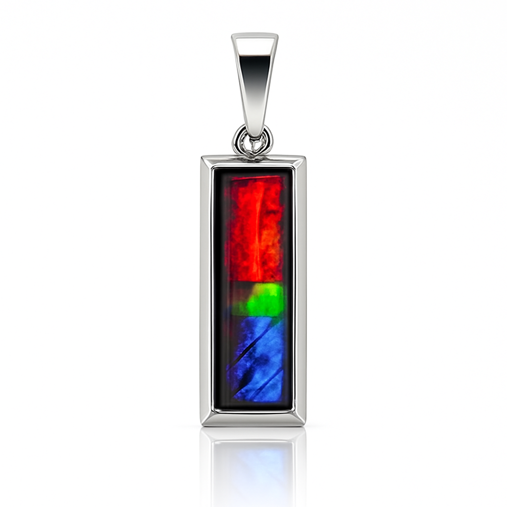Ammolite Sterling Silver AA Grade Rectangle Pendant