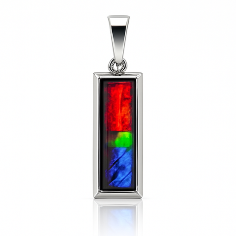 Ammolite Sterling Silver AA Grade Rectangle Pendant