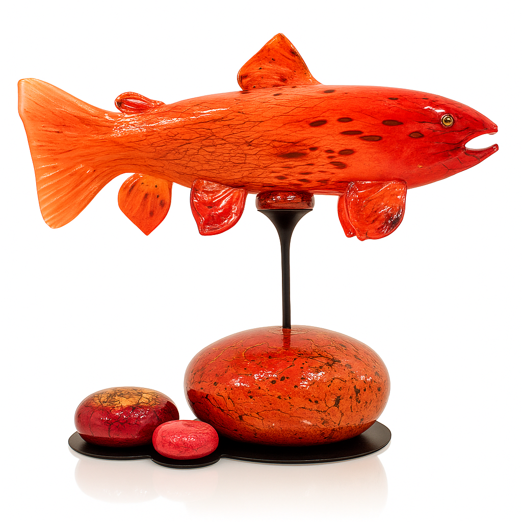 Trout with Stone Base Sculpture