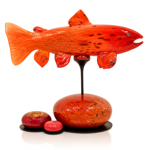 Trout with Stone Base Sculpture