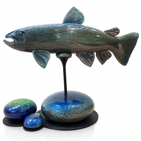 Trout with Stone Base Sculpture