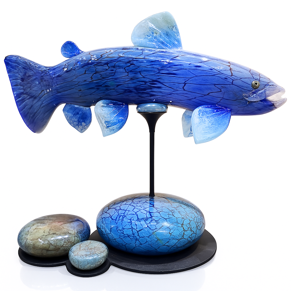 Trout with Stone Base Sculpture