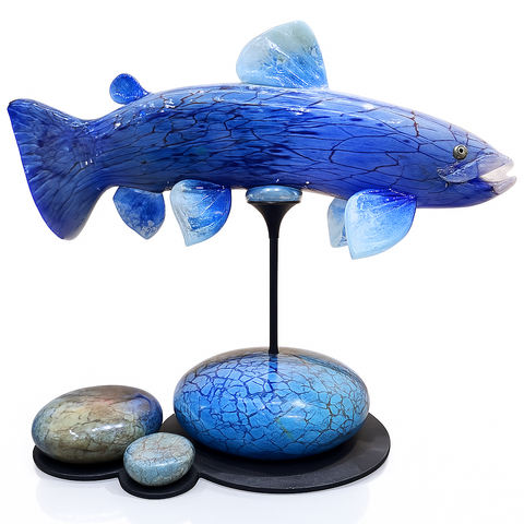 Trout with Stone Base Sculpture