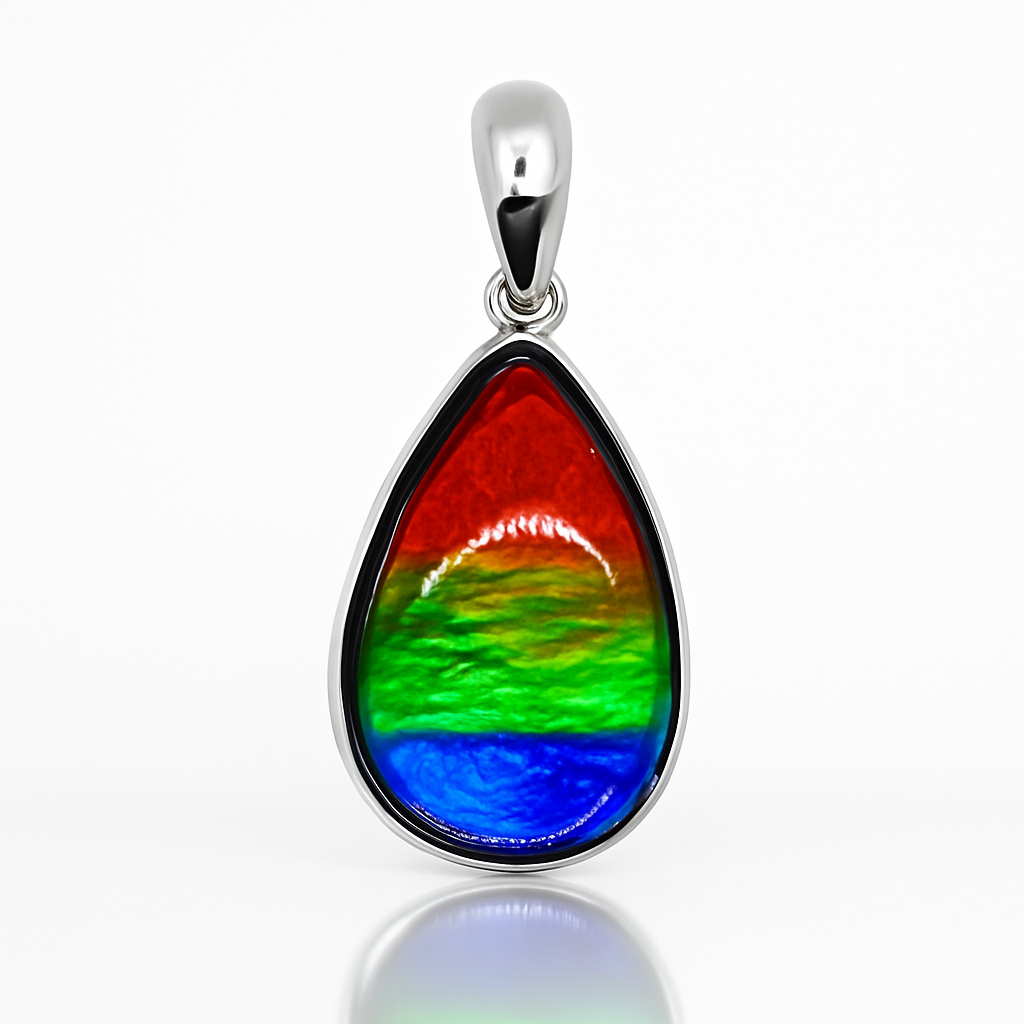 Ammolite Sterling Silver AA Pear Pendant