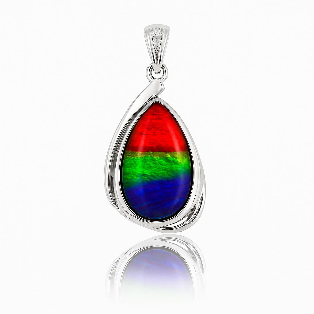 Ammolite Sterling Silver AA Pear Pendant