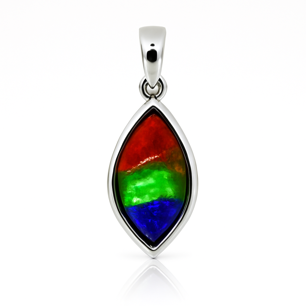 Ammolite Sterling Silver AA Marquise Pendant