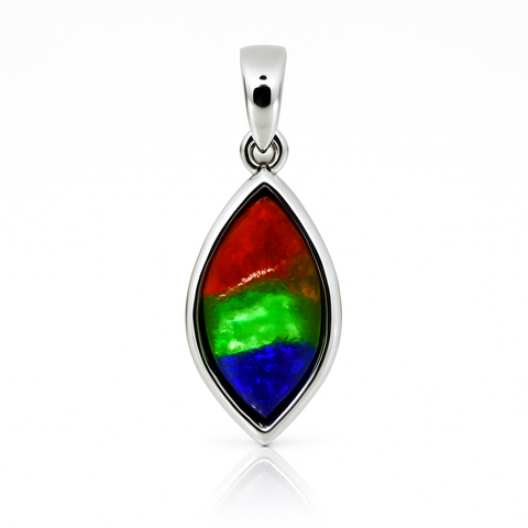 Ammolite Sterling Silver AA Marquise Pendant